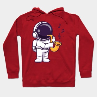 Cute Astronaut Playing Saxophone Music Cartoon Hoodie